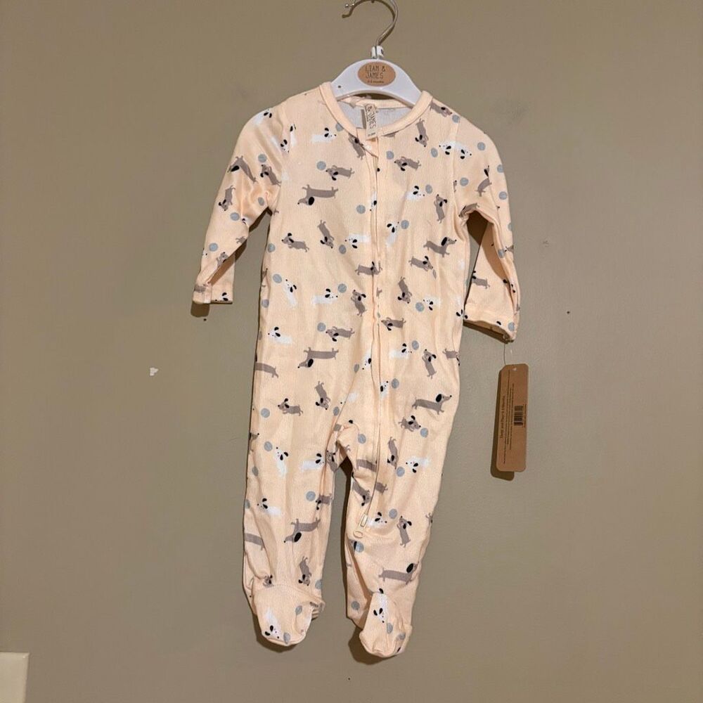 Liam & James Light Yellow Dachshund Doxie Weiner Dog Zip Up Footed Sleeper 3-6M